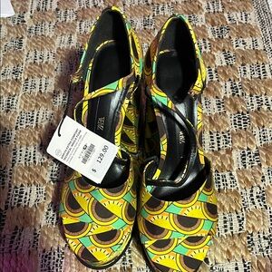 Zara Yellow and Green Patterned Heels